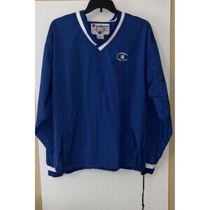 Champion Windbreaker Blue Pullover V Neck Varsity Men Large L/S Chest 52" Preown
